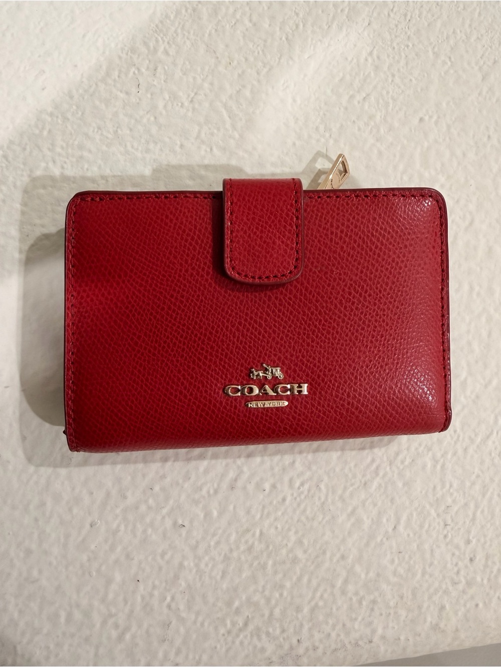 Coach Red Saffiano Leather Snap Wallet with Gold Logo